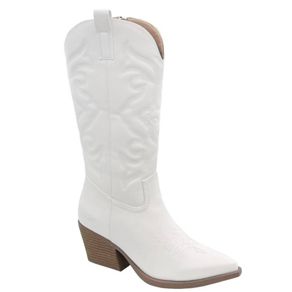 New White Western Cowboy Mid-Calf Boots - Picture 2 of 4